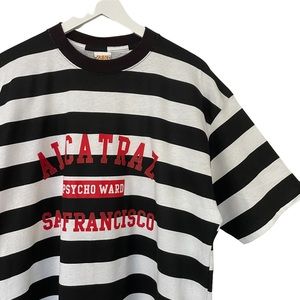 Vintage Alcatraz SF Psycho Ward Striped Short Sleeve Shirt Unisex XL NEW